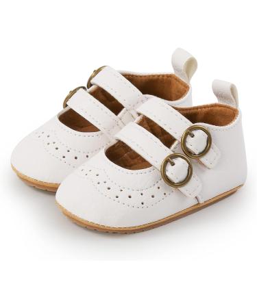 Baby Girls Mary Jane First Walking Shoes | Anti-Slip PU Leather | Infant Shoes 0-6 Months | White - Buy Online on GoSupps.com