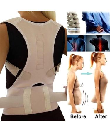 Back Corrector Adjustable Magnetic Posture Back Support Corrector Belt Band Belt Brace Shoulder Lumbar Strap Pain Relief Posture Waist Trimmer Health and Relaxation Beige M Beige M - Buy Online on GoSupps.com