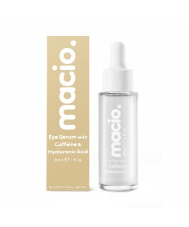 Macio Eye Serum with Caffeine & Hyaluronic Acid | For Dark Circles Under Eye Bags & Puffy Eyes | Brightening & Hydrating Ingredients | Fast Absorbing Under Eye Serum 30ml