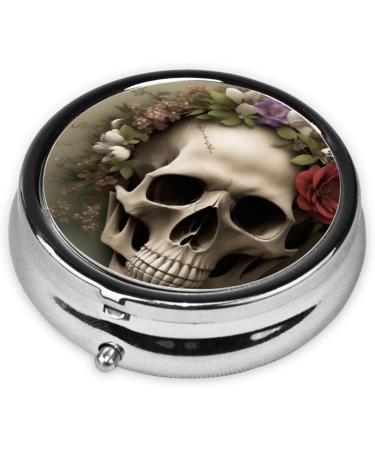 Skull Flowers Mini Round Pill Box | 3 Compartment Travel Pill Organizer | Portable Medicine Case for Home & Office - Buy Online on GoSupps.com