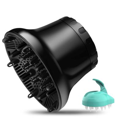 Universal Hair Diffuser Adaptable Hair Dryer Attachment for Blow Dryer Nozzles from 1.65 to 3.14 inch (Black)