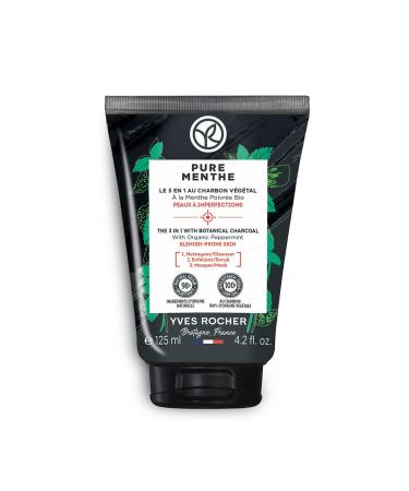 Yves Rocher Yves Rocher - 3-in-1 Facial Cleanser with Vegetable Charcoal - Cleanser exfoliator and mask - Mint and charcoal - Combination to oily skin - 125 ml