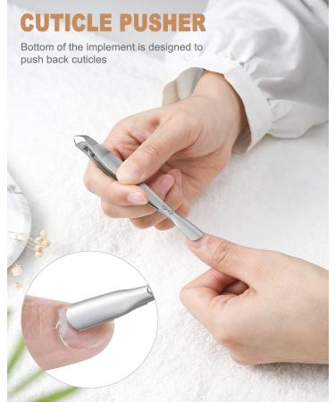 FVION 2-in-1 Cuticle Nipper & Pusher with Pouch - Matt Silver | Portable Cuticle Trimmer Tool - Buy Online on GoSupps.com
