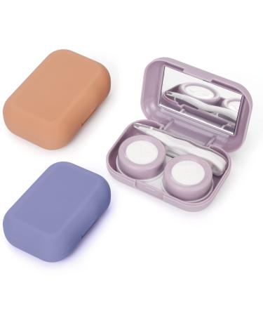 GoodSing 3PCS Contact Lens Case Portable Contact Lens Inserter/Remover&Tweezer with Mirror For Travel Home Outdoor Daily Use - (Brown + Blue + Violet) Brown+Blue+Violet