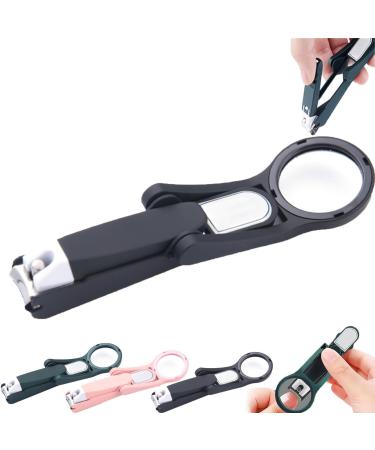 Portable Nail Scissors with Magnifying Glass Nail Clipper with Magnifying Glass & Nail Filer Stainless Steel Toe Nail Clippers for Elderly (Black)