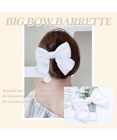 Yoosit 2 Colors 8 Inch Large Bowknot Satin Hair Bows French Barrettes Hair Clips Ponytail Holder Hair Bow Ribbon Accessories for Women Girls (white and black hair bows) - Buy Online on GoSupps.com