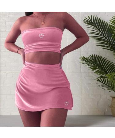 Sexy Heart Shaped Drilling Top for Women with High Waist and Skirt Chewing Gum Machine Costume Pink M - Buy Online on GoSupps.com