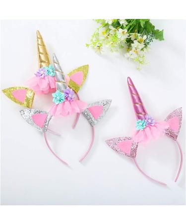 HIDOLL Unicorn Horn Headband Flower Ears Headband Rainbow Color Different Design for Girl Party Birthday Cosplay Festivals (WHITE) - Buy Online on GoSupps.com