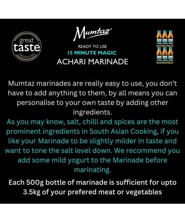 Mumtaz ACHARI Marinade - Pack of 6x500g 15 Minute Magic Marinade Medium Spiced BBQ-Grill-Roast-Stir or Air fry All Natural Ingredients Gluten Free Vegan Friendly. - Buy Online on GoSupps.com