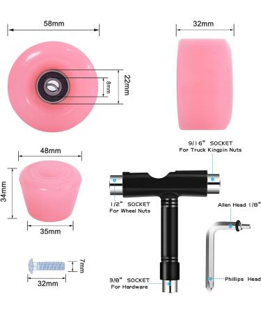 VNAKER 8 Pack Quad Roller Skate Wheels Set with Toe Stoppers 58mm x 32mm 82A Outdoor/Indoor Quad Roller Skate Wheels - Pop Quad Roller Skate Wheels Pink - Buy Online on GoSupps.com