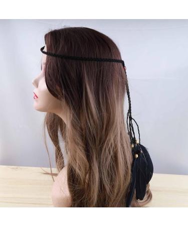 TseenYi Boho Feather Headband Gypsy Hairband Black Feather Tassel Headband Long Feather Fringe Headwear Hairband Stage Performance Headdress - Buy Online on GoSupps.com