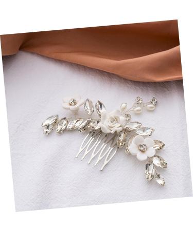 Wedding Hair Accessories Hair Toppers Rhinestone Hair Comb Flower Hair Side Comb Decorative Hair Side Comb Headgear Decorate Wedding Dress Crystal Bride White Soft Pottery Flower - Buy Online on GoSupps.com