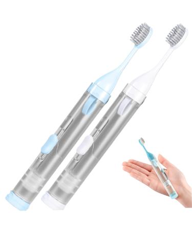 Travel Toothbrush 2pcs 3 in 1 Toothbrushes Kit with Refillable Toothpaste Tube & Travel Case Portable Soft Bristles Travel Size Toothbrush for Travel Camping School Business Trip