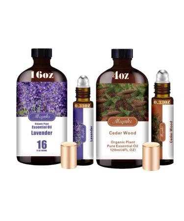 Lavender & Cedarwood Essential Oils Set 16oz & 4oz Pure Natural Scent for Diffusers Aromatherapy Sleep Aid Candle & Soap Making Grounding Relaxation Gift for Home Bath & Massage