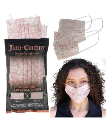 Juicy Couture Couture 3ply Disposable Face Masks Pack Blush Solid/Blush Leopard 10 Count