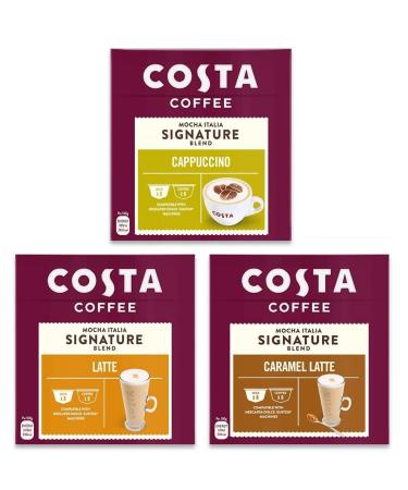 Pack of 3 boxes of 16 capsules compatible with Dolce Gusto Costa - Latte, Caramel, Cappuccino - Total of 48 pods - 24 drinks