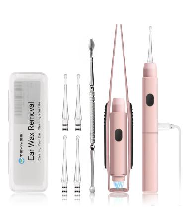 Ear Wax Removal with Light, Earwax Removal Kit Upgraded All in One Rechargeable Ear Cleaning Kit with Light/Ear Pick Digger/Ear Tweezers/Spiral Spring Ear Spoon for Adults Kids and Pets (Pack of 7) Pink