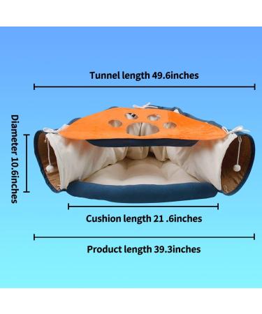 TANZEDMI Cat Tunnel Bed Set with Collapsible Tube and Removable Cushion Mat - Peak Hole Hideout House for Cats, Puppies, and Kittens - Includes 2 Scratching Balls - Orange/Blue - Buy Online on GoSupps.com