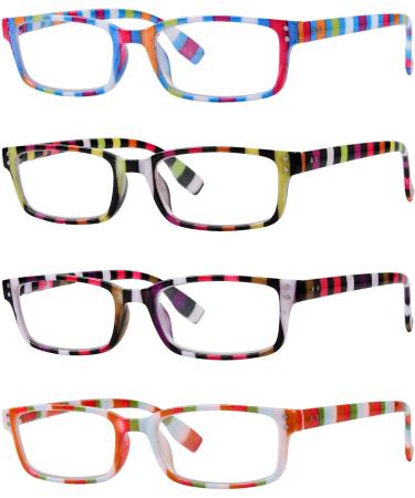 Eyekepper 4 Pack Ladies Reading Glasses - Colorful Stripe Design Readers for Women Reading +1.75 +1.75 4 Pairs Mix