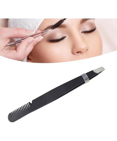 Multi-Purpose Stainless Steel Eyebrow Tweezers - Ergonomic Precise Slanted Tip & Comb - Black - Buy Online on GoSupps.com
