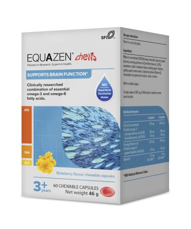 EQUAZEN Chews | Omega 3 & 6 Supplement | Blend of DHA EPA & GLA | Supports Brain Function | Suitable for Children from 3+ to Adults | 60 Strawberry Flavoured Chews