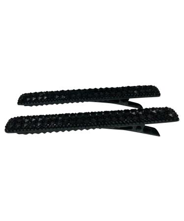 Black Crystal Metal Alligator Clips Duckbill Clips Hair Clips Rhinestone Stylish Hair Barrettes with Teeth Hair Pins Bobby Pin Hair Slide for Women Girl Hair Jewelry Accessories (Rectangle)