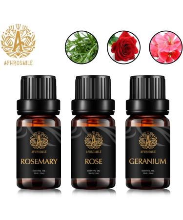Aromatherapy Rose Essential Oil Set - 100% Pure Therapeutic Oils for Diffusers & Candles | 3x10ml Rosemary & Geranium Massage Oils - International Shipping Available - Buy Online on GoSupps.com