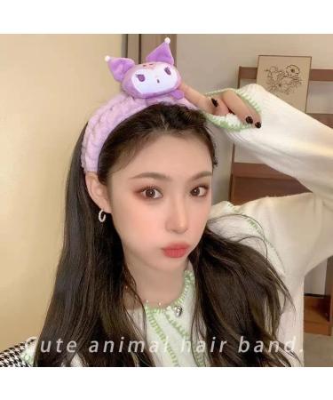 Kawaii Spa Headband for Women - Cute Wash Face Makeup Facial Fluffy Microfiber Cloth - Purple - Buy Online on GoSupps.com