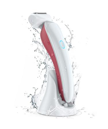 Electric Razors for Women, RenFox Electric Shaver for Women with LED Light, Body Hair Removal for Legs Underarms Pubic Hair Rechargeable Painless 3-Blades Wet Dry Use Bikini Razor with Base - Red