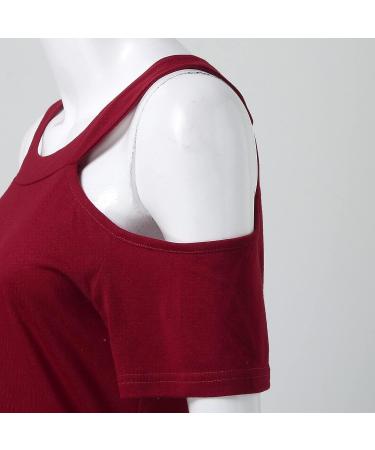 Women's Off The Shoulder Summer Dress - V Neck Casual Mini Dress in Solid Wine Color - XX-Large - Buy Online on GoSupps.com