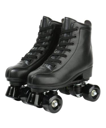Women's Roller Skates Classic Leather High Top Double Row Skates Four-Wheel Shiny Roller Skates Perfect Indoor Outdoor Adult Roller Skates with Bag black wheel 37