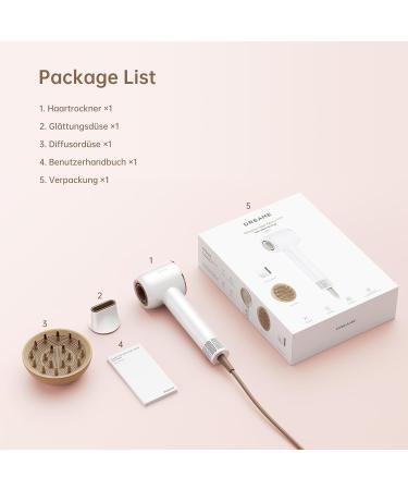 Dream Hair Glory Combo - Fast Drying Hair Dryer with 110 000 RPM 70m/s Airflow Negative-Ion Technology Temperature & Speed Control Nozzle & Diffuser - White - Buy Online on GoSupps.com