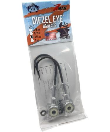 Z-Man DE6034-02PK2 Diezel Eye Jigheads 6/0 3/4 Oz Glow 2 Pack