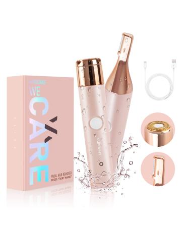 SUPRENT Facial Hair Remover for Women Face- USB-C Rechargeable Electric Facial Hair Removal- IPX7 Waterproof Wet/Dry- 2 in 1 Eyebrow Razor & face Trimmer for Peach Fuzz Lips Chin (Pink)