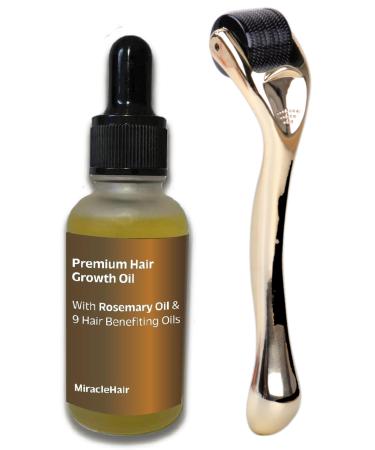 Premium Hair Growth Oil + Derma Roller - with Rosemary Oil Castor Peppermint Ginger Root Tea Tree & Lavander Oil - for Hair Growth & Thickening & Loss Prevention - UK Based Brand