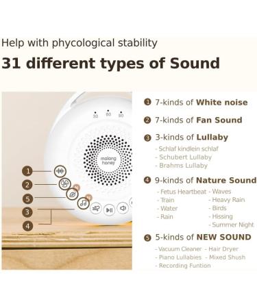 Malang Honey Newborn Baby White Noise Machine - 31 Sounds & Night Light for Better Sleep Training - 155g in Natural Wood - Shop Internationally - Buy Online on GoSupps.com
