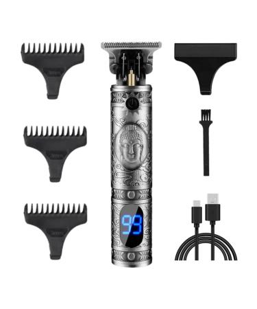 OSMARI Hair Clippers for Men Electric Cordless Barber Clippers Zero Gapped Cutting T-Blade Hair Cutting Bread Trimmer Professional Rechargeable Trimmer (LCD Buddha Silver)