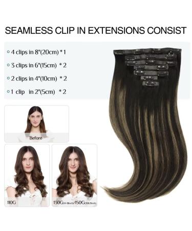 Doores Clip-In Extensions | Real Balayage Human Hair - Natural Black to Chestnut Brown 14 Inch 35cm 7 Pieces 110g Remy Seamless Hair Extensions - Buy Online on GoSupps.com