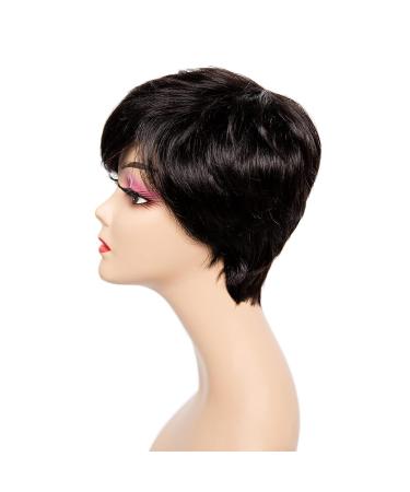 Unonet Pixie Cut Human Hair Wig with Bangs - Short Brazilian Virgin Hair Wigs for Women - Layered Wavy Style for Party and Daily Use (Natural Black) - Buy Online on GoSupps.com