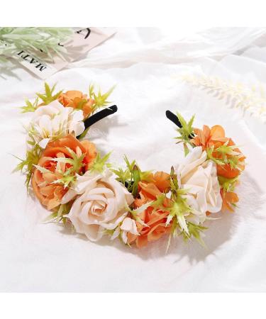 IYOU Flower Crown Headband Orange Rose Hair Bands Rave Floral Day of the Dead Halloween Headpiece Hair Accessories for Women and Girls - Buy Online on GoSupps.com