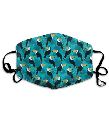 Toucans And Jungle Leaves Washable Reusable Mask Cotton Anti Dust Half Face Mouth Mask For Kids Teens Men Women With Adjustable Ear Loops