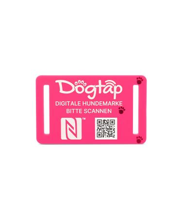 DogTap Light Big digital dog brand for medium to large dogs with NFC chip and QR code for contact details and profile made of silicone waterproof flexible 67 x 40 mm pink