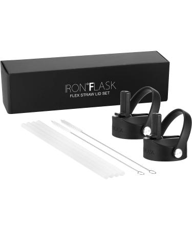 Iron Flask Flex Straw Lid for Wide Mouth Insulated Sports Water Bottles - BPA Free, 2 Lids, 4 Straws, 2 Cleaning Brushes (Black) - Buy Online on GoSupps.com