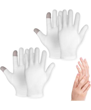 2 Pairs Moisturizing Gloves with Touch Screen 100% Cotton Over Night Bedtime White Cosmetic Inspection Premium Quality Eczema for Dry Sensitive Irritated Skin Spa Therapy Secure