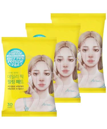 Ariul Stress Relieving Daily Pick Peeling Pads Exfoliation & Pore Care Dual-Sided Vegan Fabric Large Size 50% Green Tea Water Korean Skin Care 30 Counts x 3 Packs