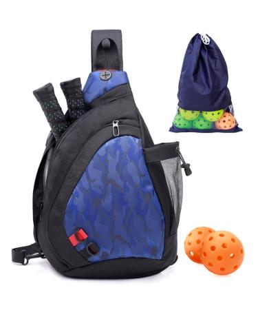 ZOEA Pickleball Bag, Sport Pickleball Sling Bag for Women Man, Adjustable Pickleball Bag with Water Bottle Holder, Fits 2 Paddles and All Your Other Gear Blue