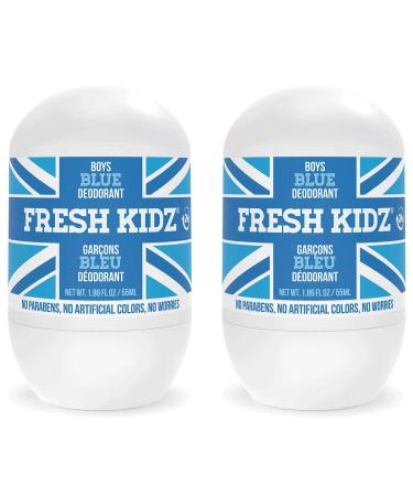 Fresh Kidz Roll On Deodorant for Kids and Teens - Baking Soda and Aluminum-free 24 Hour Protection for Sensitive Skin - Boys "Blue" 1.86 fl.oz. (2 Pack) 1.86 Fl Oz (Pack of 2)