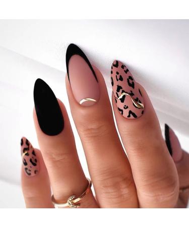 24pcs/Set Long Stiletto Fake Nails Punk Snake Pattern Black White Matte False Nails Artificial Full Nail Tips Manicure Tools B-8