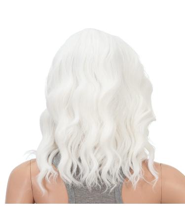 SWACC 15 Inch Short Curly Wavy Synthetic Wig with Wig Cap - White - Perfect for Cosplay and Parties - Buy Online on GoSupps.com