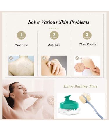 Long Handle Shower Back Scrubber with Bristle & Loofah | Hair Scalp Massager Shampoo Brush | Body Scrubber for Women Men & Pets - Blue - Buy Online on GoSupps.com